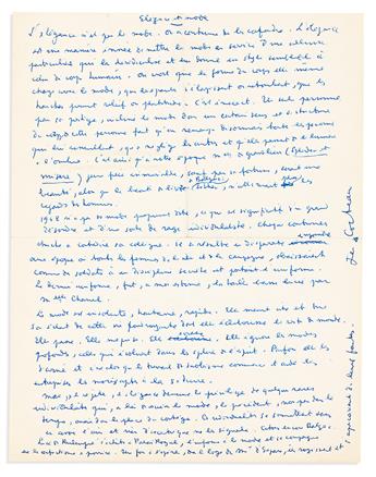 COCTEAU, JEAN. Group of 10 Autograph Manuscripts, including 5 Signed, brief or fragmentary working drafts of reviews for books or films